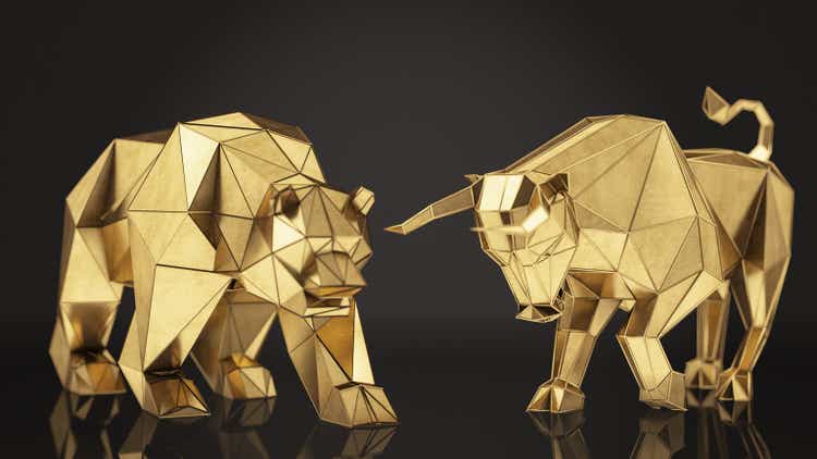 Golden Low Poly Bull and Bear Financial Symbols