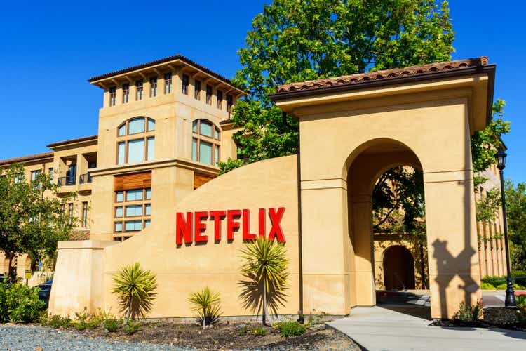 Netflix logo is seen at the main entrance to the Netflix headquarters in Silicon Valley. - Los Gatos, California, USA - 2022