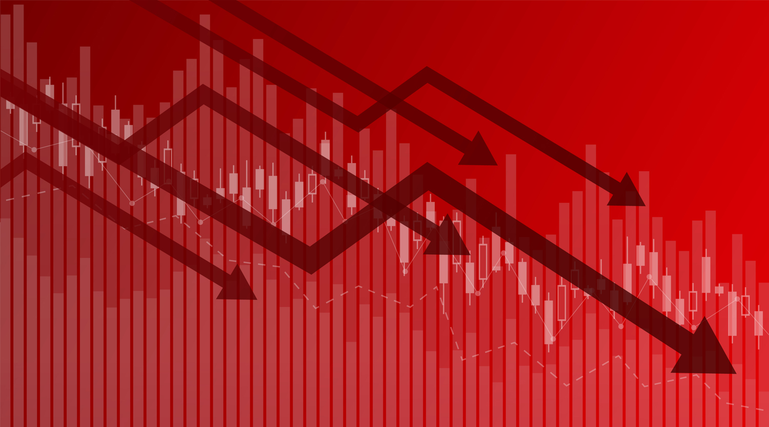 Arrows pointing down, Stock price decreasing, Bearish stock price movement
