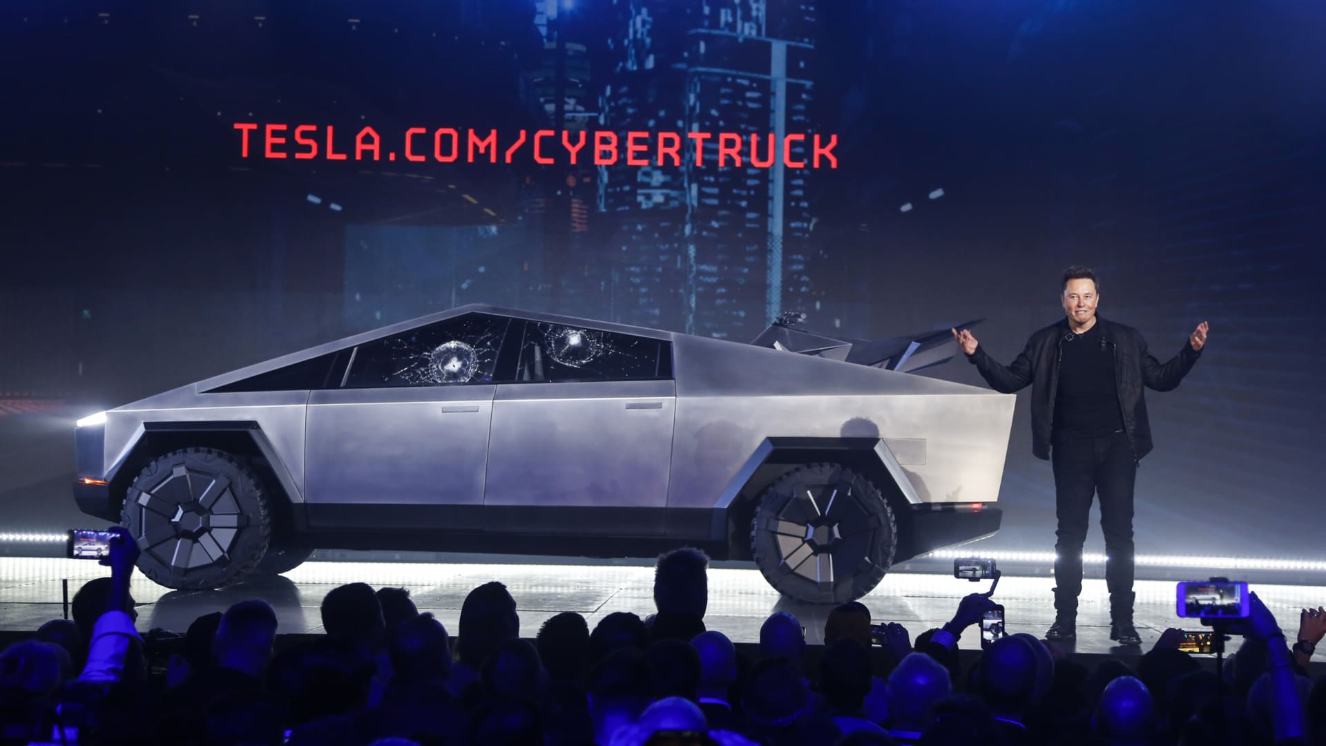 Elon Musk takes stage at Tesla Cybertruck deliveries event in Austin